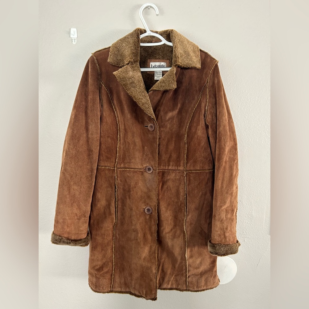 Bagatelle Womens P/S Long Suede Coat Leather Jacket Faux Fur Trim Penny Lane SM